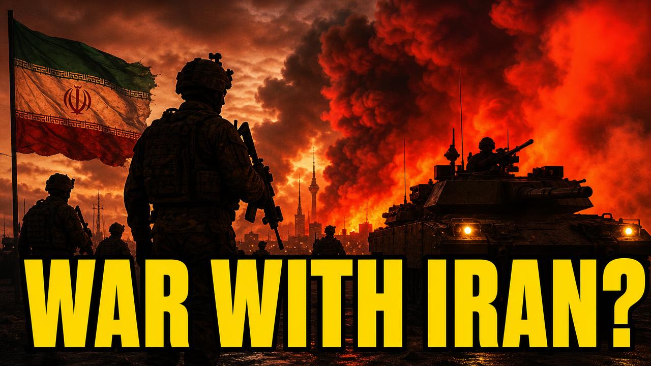 AI-generated YouTube thumbnail reading War With Iran?